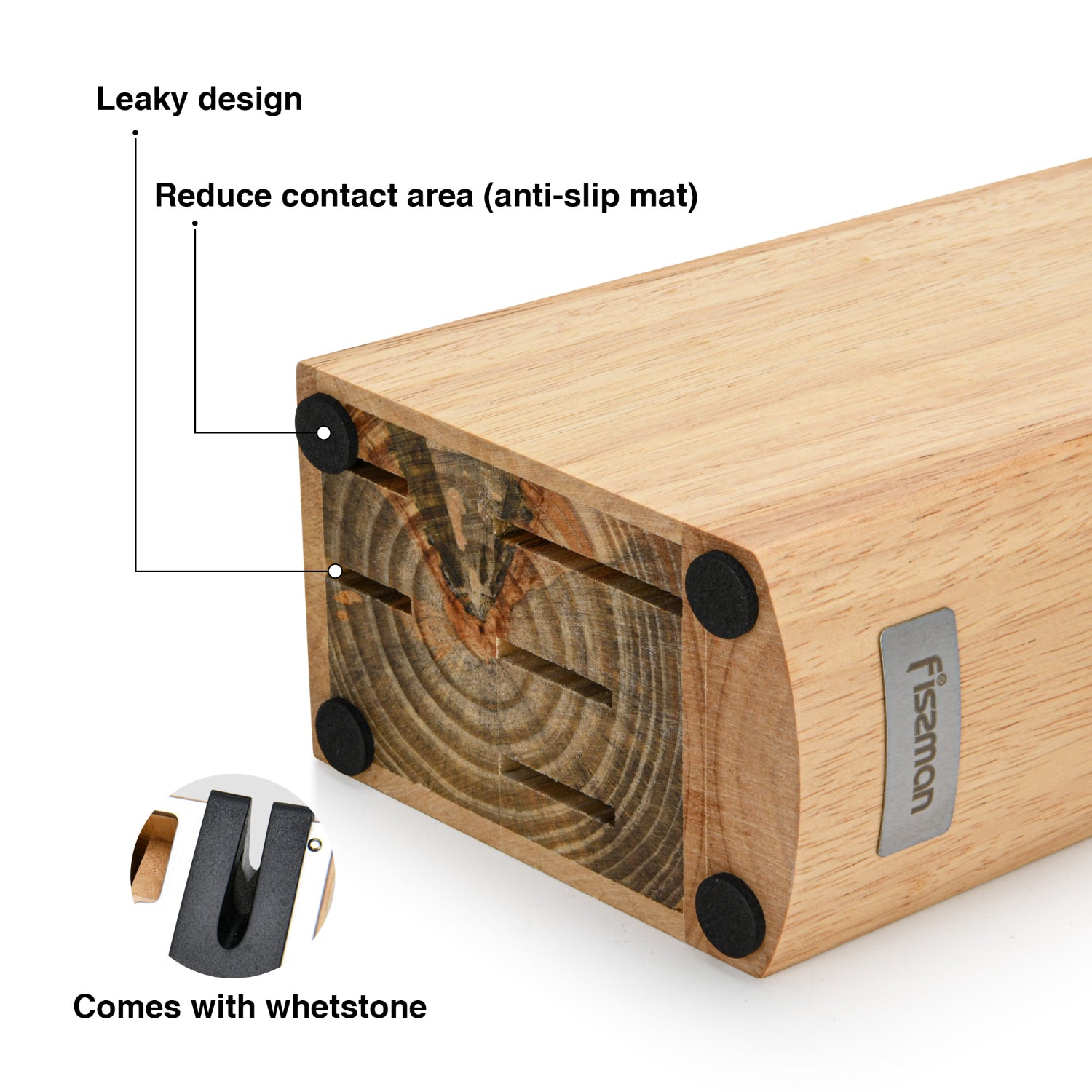 طقم سكاكين فيسمان ULM مكون من 6 قطع مع كتلة خشبية ومبراة مدمجة X30Cr13 فولاذ