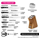 طقم سكاكين فيسمان فايمار، 7 قطع، مع كتلة خشبية ومبراة مدمجة، فولاذ X30Cr13