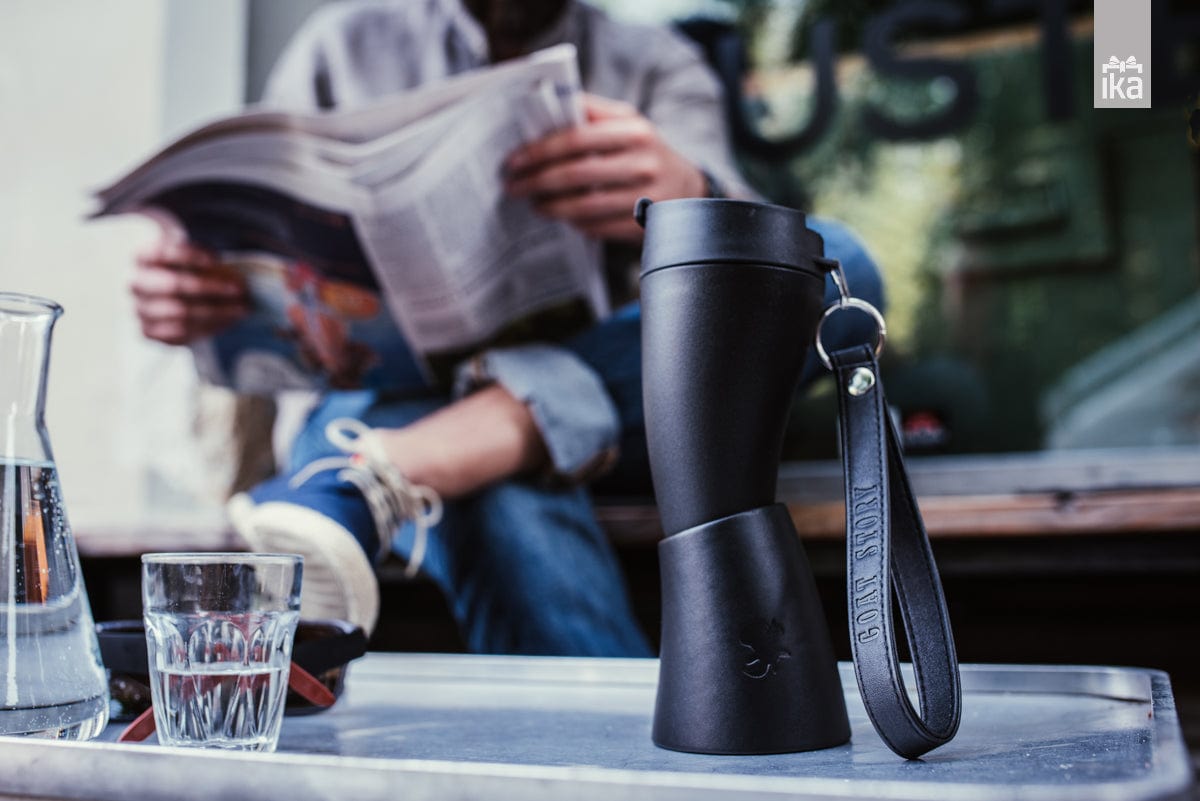 كوب جوت ستوري مصنوع من الجلد الصناعي باللون الأسود 350 مل