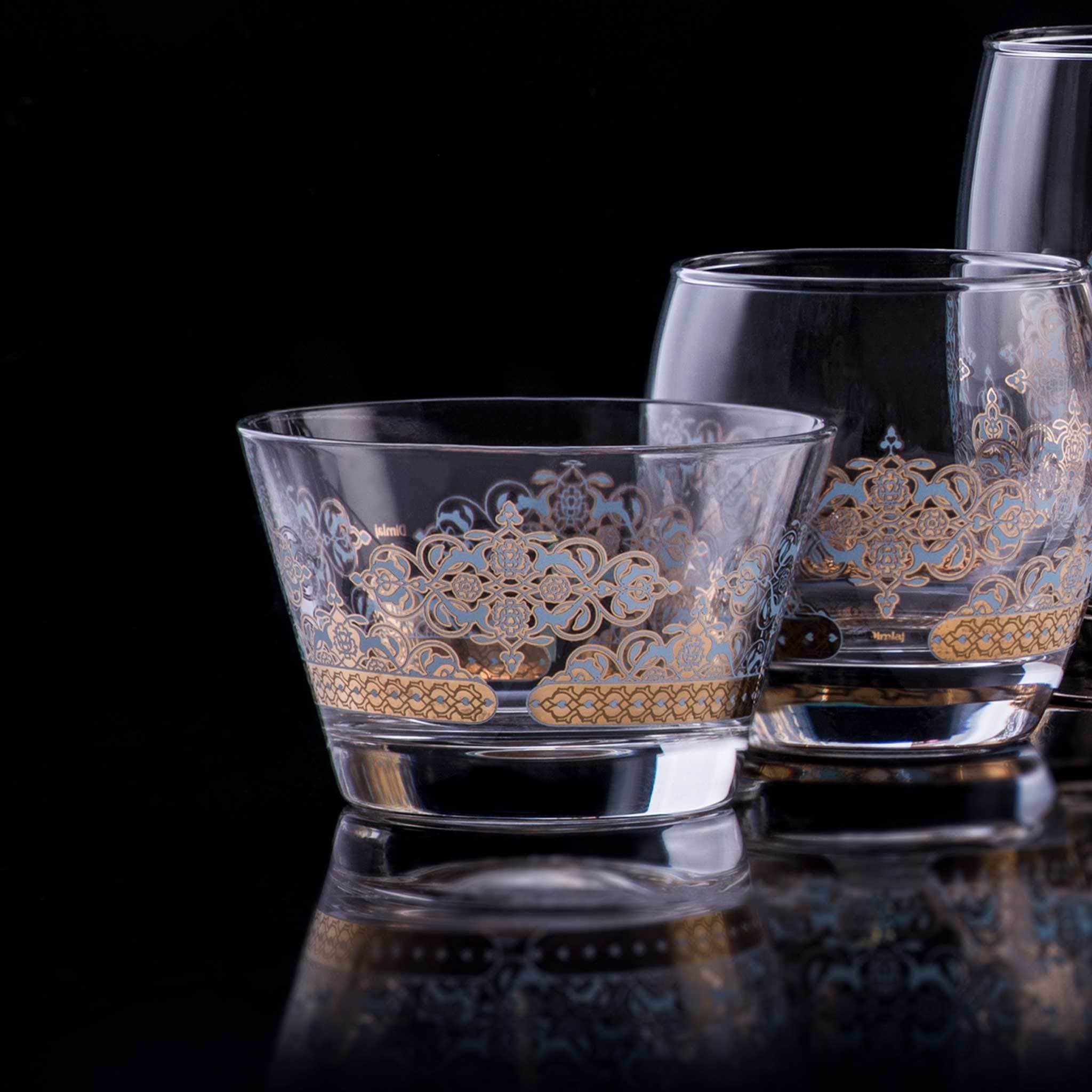 مجموعة ديملاج ريحان من 3 أوعية تقديم (ذهبي وأزرق)