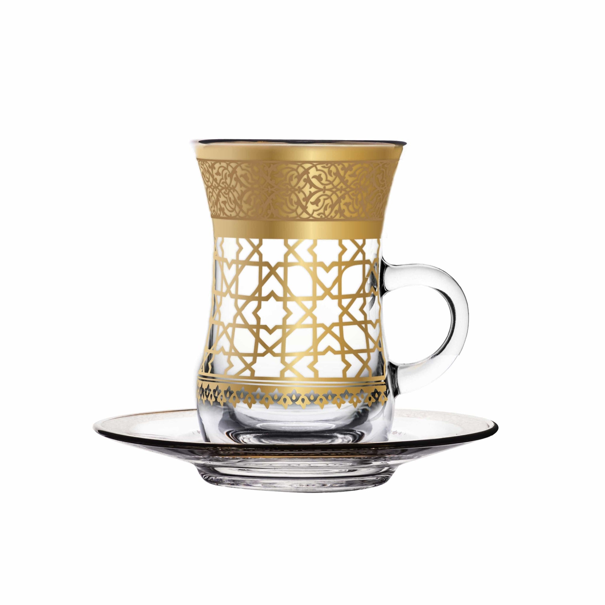 طقم ديملاج قرطبة مكون من 6 قطع استكانات شاي وصحون (ذهبي)