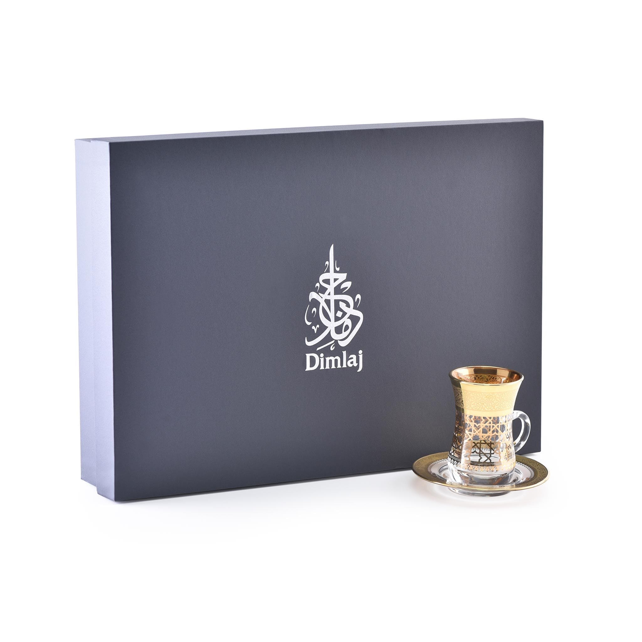 طقم ديملاج قرطبة مكون من 6 قطع استكانات شاي وصحون (ذهبي)