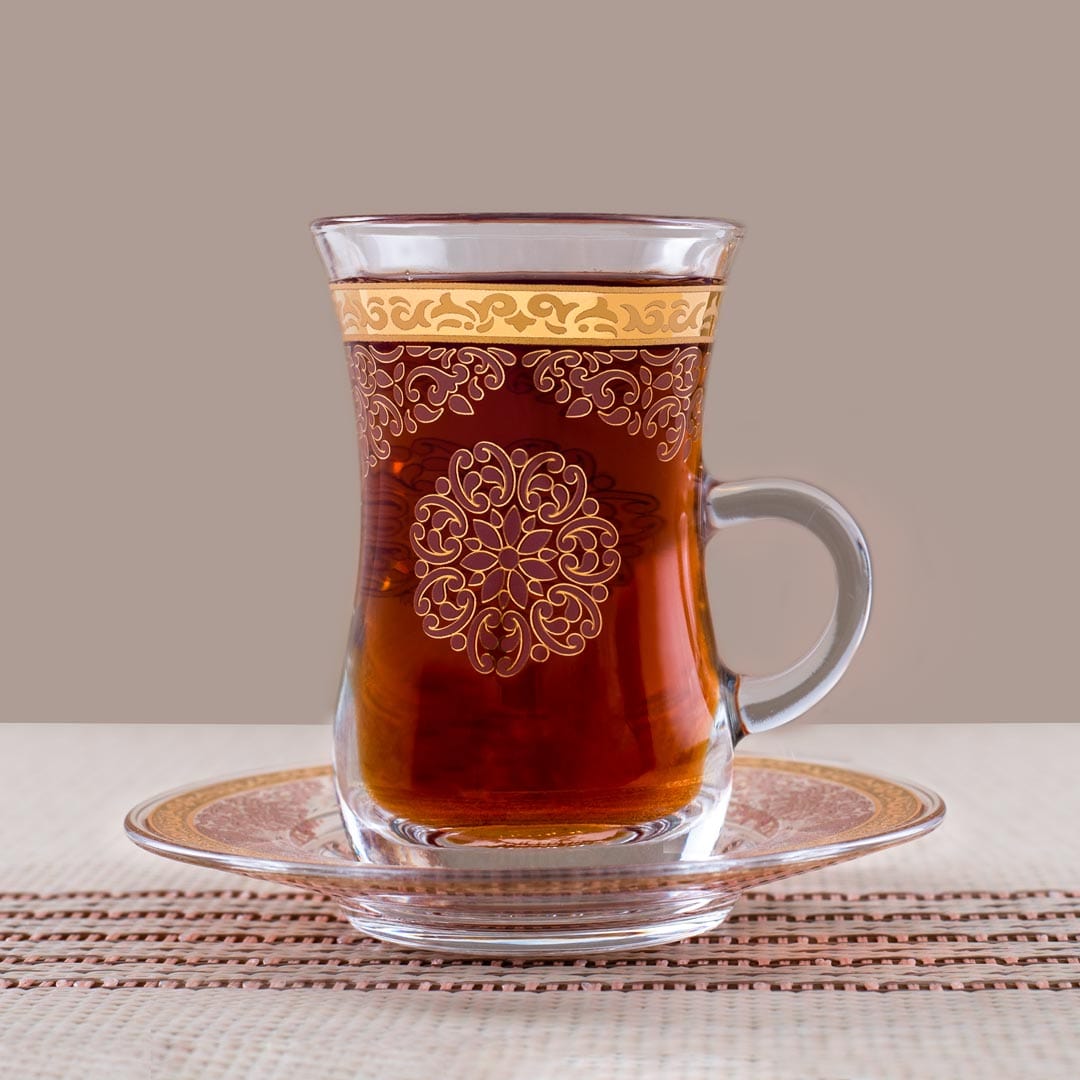 طقم ديملاج سيلينا من 6 قطع فناجين شاي وصحون (ذهبي ووردي)