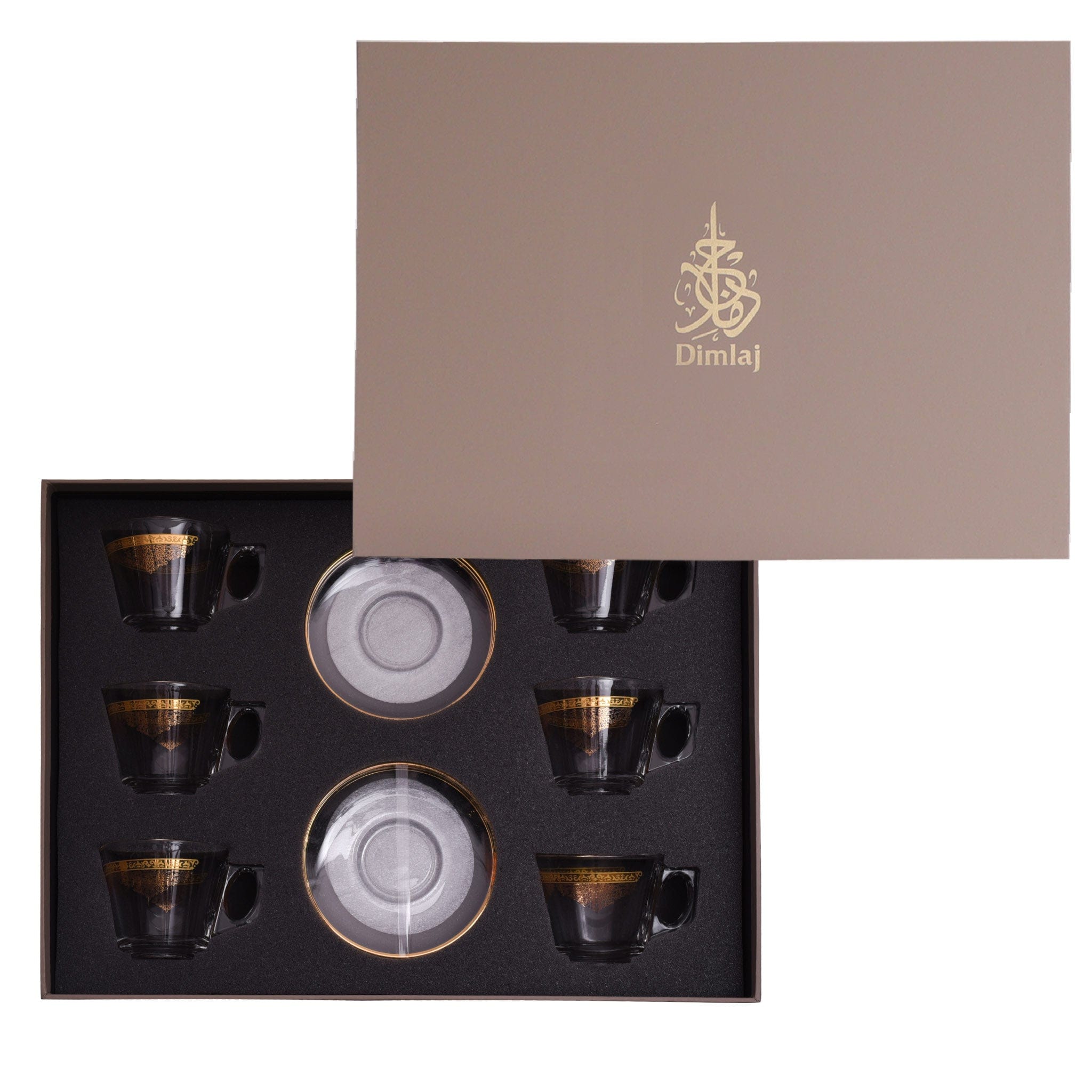 طقم ديملاج سيلينا من 6 قطع فناجين شاي وصحون (ذهبي ووردي)