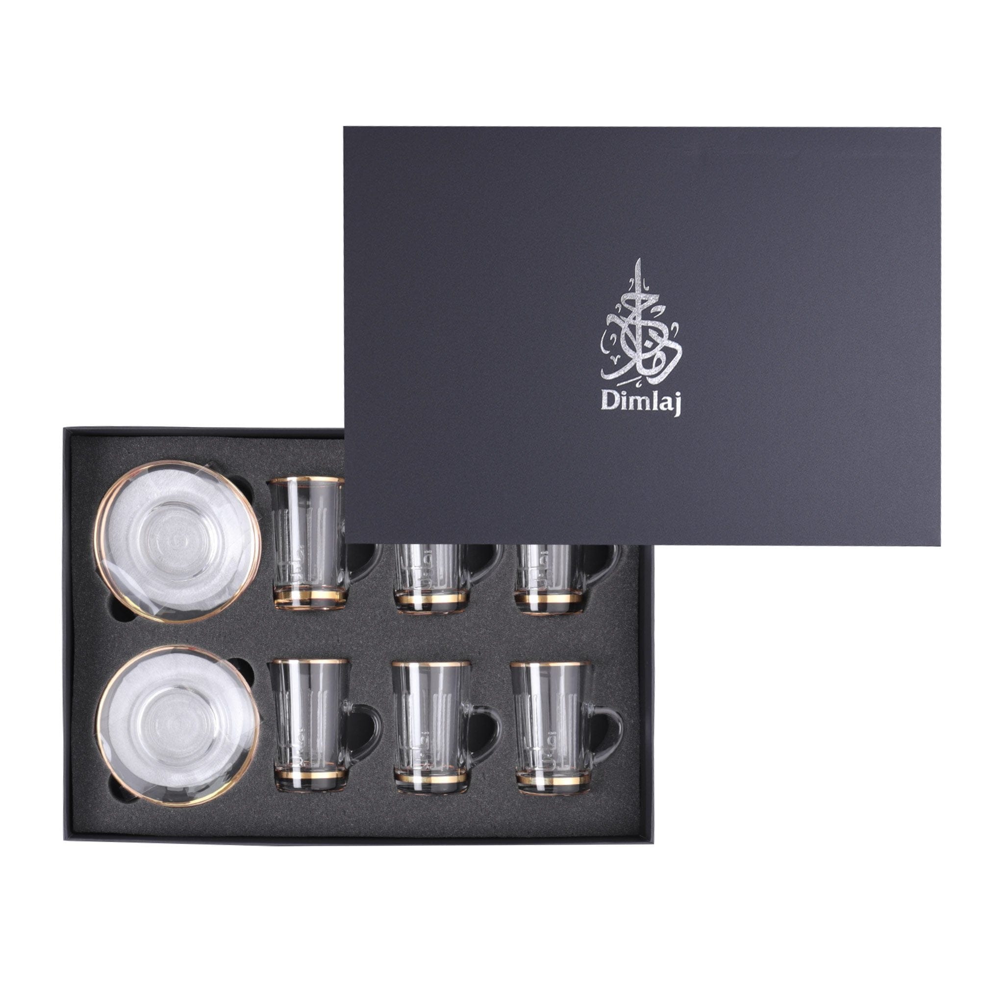 مجموعة ديملاج أصالة من 6 فناجين شاي وصحون (ذهبي)