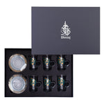 طقم ديملاج ورود مكون من 6 فناجين شاي وصحون (ذهبي وأخضر)