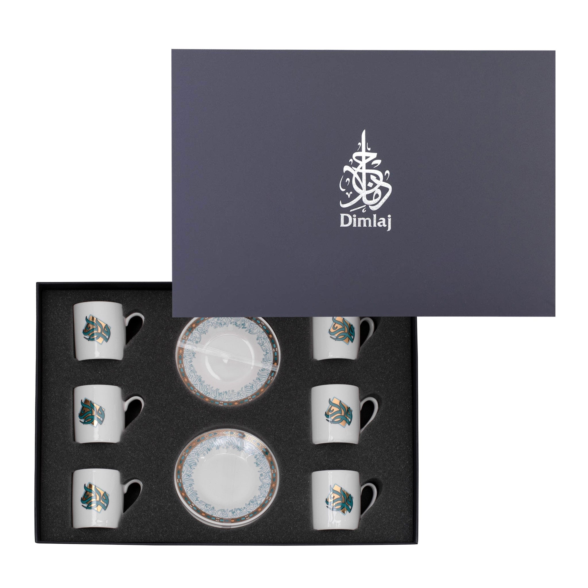 فناجين قهوة تركية ديملاج ورود (ذهبي وأخضر)