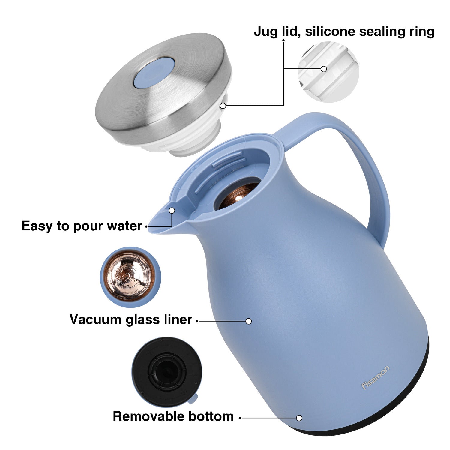 قارورة فيسمان المعزولة بالتفريغ، سعة 1000 مل، لون بنفسجي مع بطانة زجاجية وردية