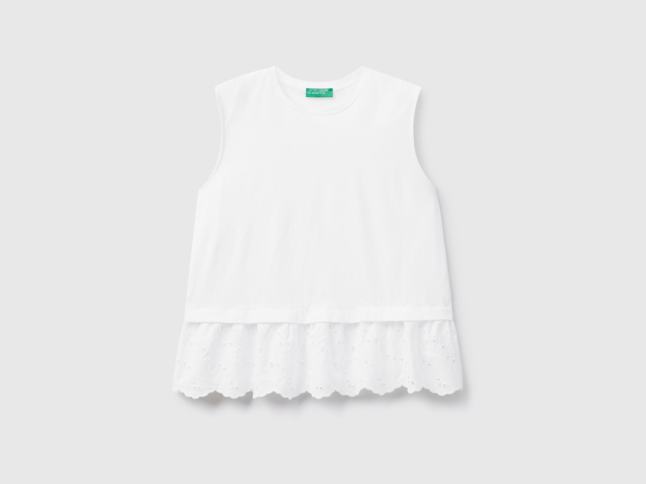 Tank top with broderie anglaise flounce