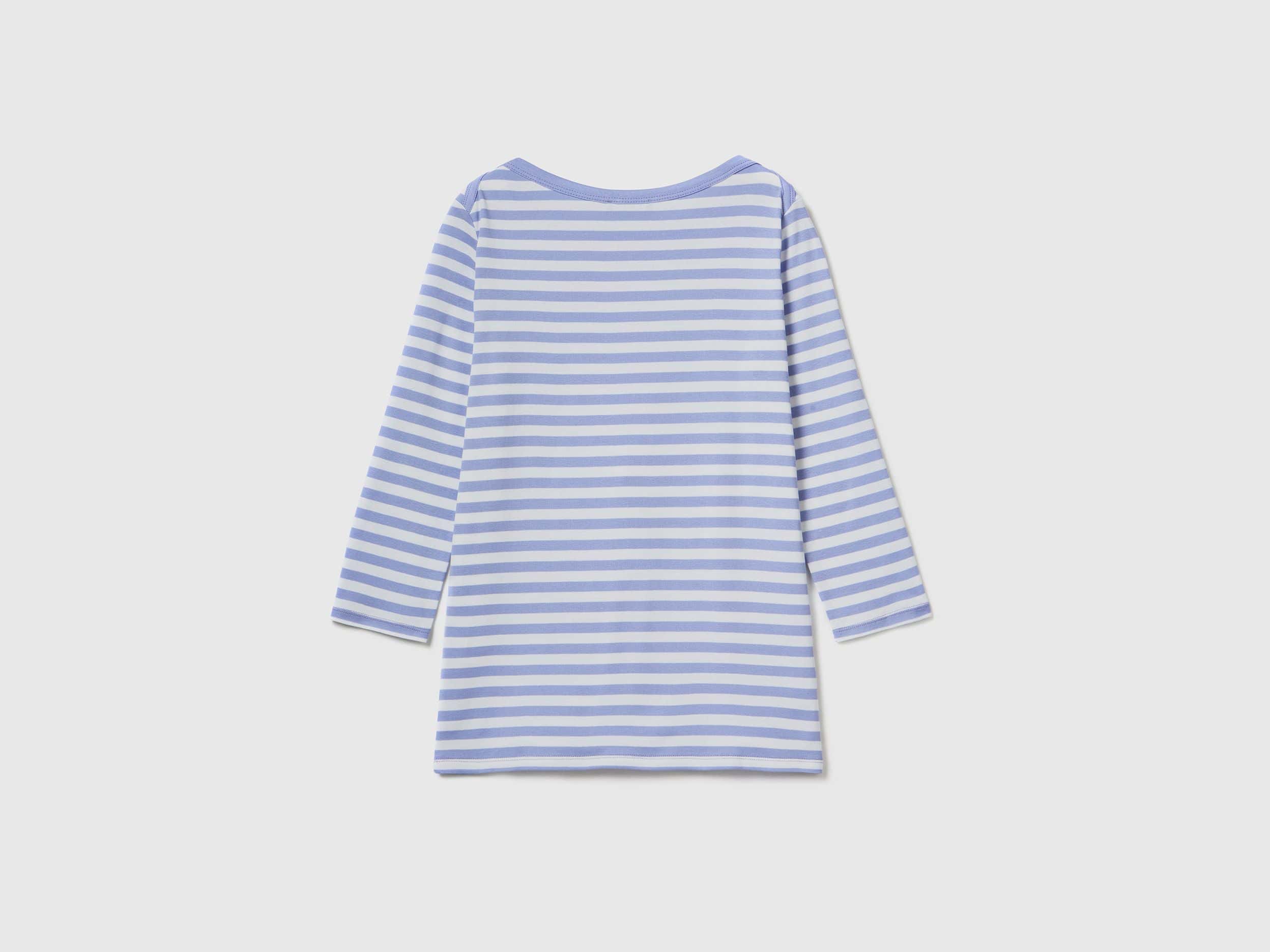 تي شيرت مخطط بأكمام 3/4 من القطن بنسبة 100%