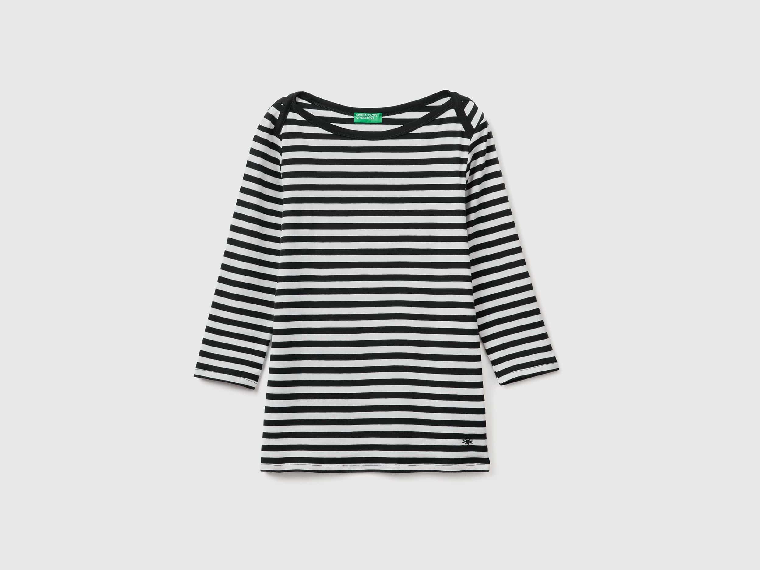 Striped 3/4 sleeve t-shirt in 100% cotton