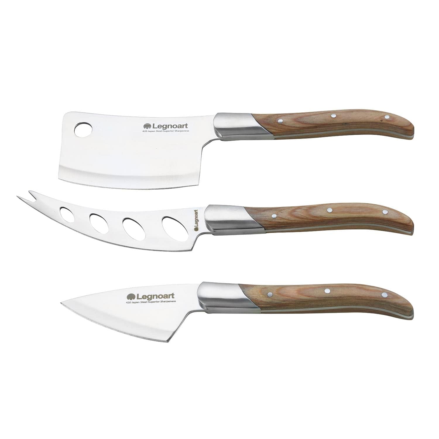 طقم جبن ليجنوارت ريجيو بمقبض خشبي فاتح اللون CK-20B