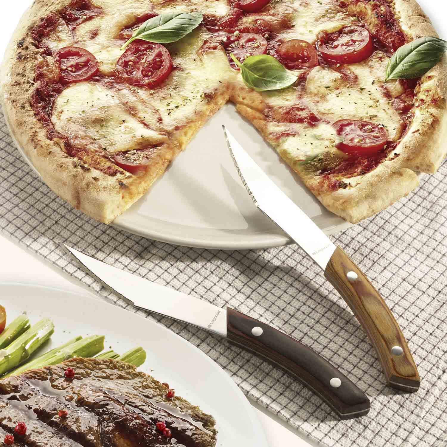 مجموعة سكاكين بيتزا نابولي من ليجنوارت، مكونة من 4 قطع، بمقبض داكن من الفولاذ المقاوم للصدأ، عبوة من 10 قطع
