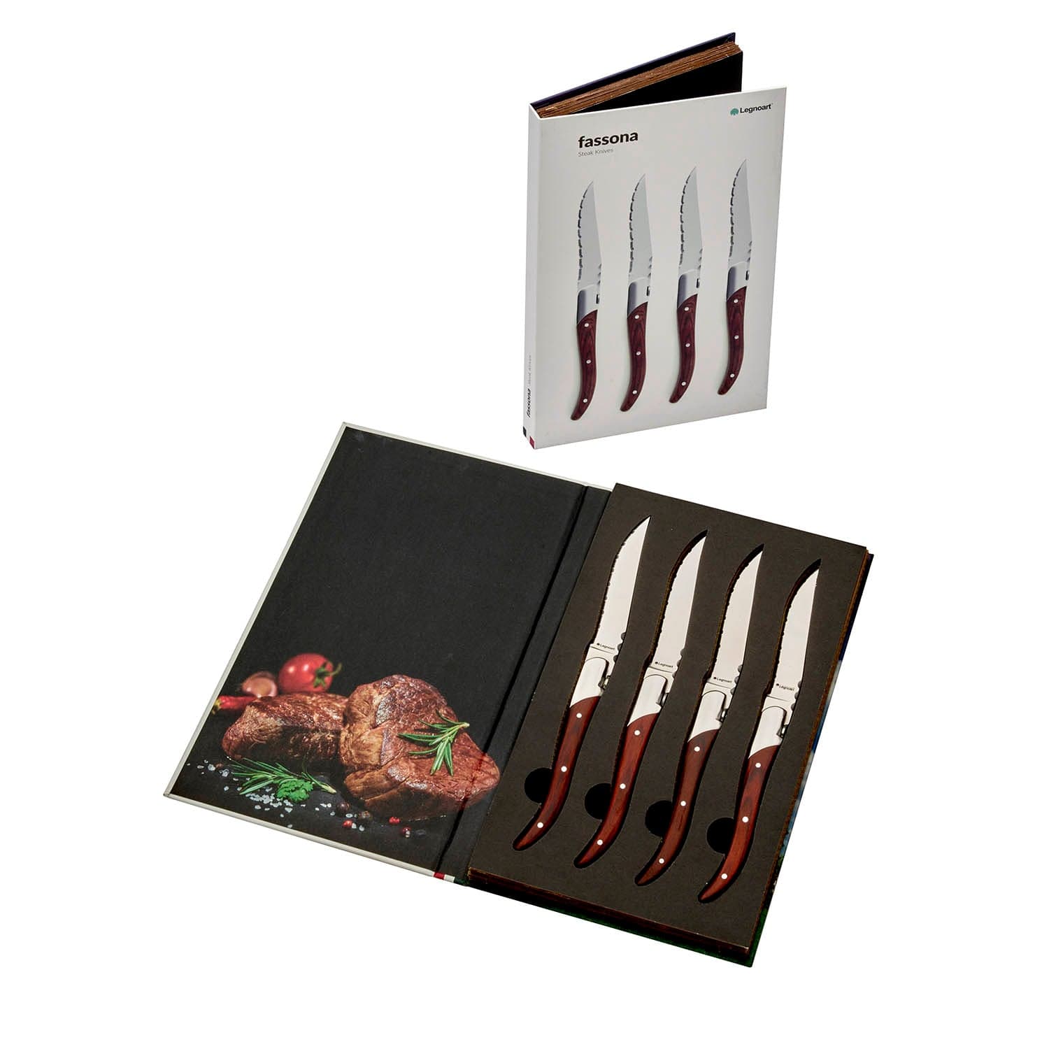 Legnoart Fassona Steak Knife Set 4 Pcs  Dark Wood Handle Sk-6