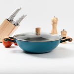 Fissman Wok Pan With Handle And Glass Lid 32x9.2cm/5LTR Black/Clear