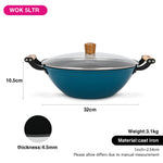 مقلاة ووك فيسمان سيجرين سيريز ٣٢×١٠.٥ سم/٥ لتر مع غطاء زجاجي (مصنوعة من حديد الزهر خفيف الوزن ومطلية بالمينا مع طبقة غير لاصقة)