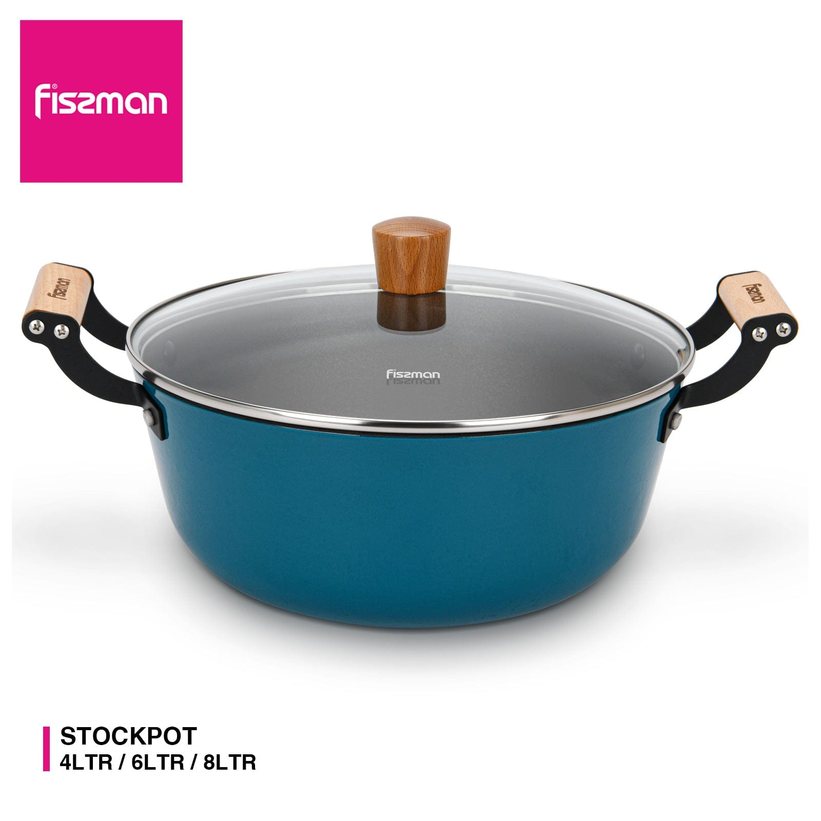 Fissman Stockpot Seagreen Series Series With Glass Lid Enamelled Lightweight Cast Iron With Non-Stick Coating 24x11cm/4LTR 