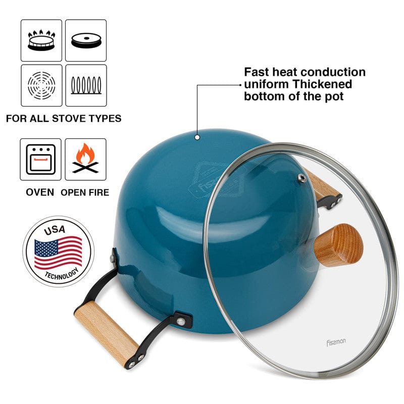 قدر فيسمان سيجرين سيريز مع غطاء زجاجي مطلي بالمينا مصنوع من حديد الزهر خفيف الوزن مع طبقة غير لاصقة 24×11 سم/4 لتر