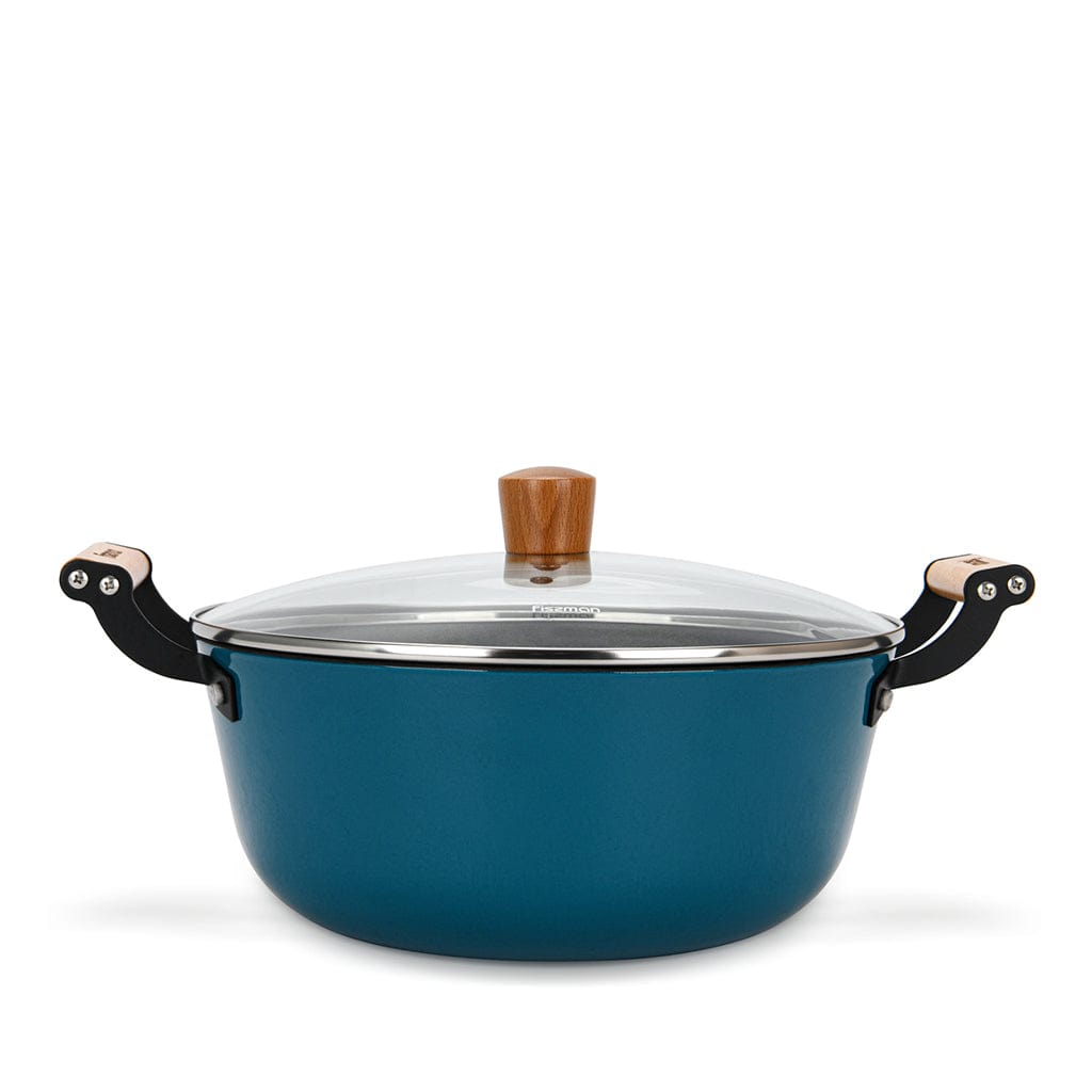 Fissman Stockpot Seagreen Series Series With Glass Lid Enamelled Lightweight Cast Iron With Non-Stick Coating 28x12cm/6LTR 