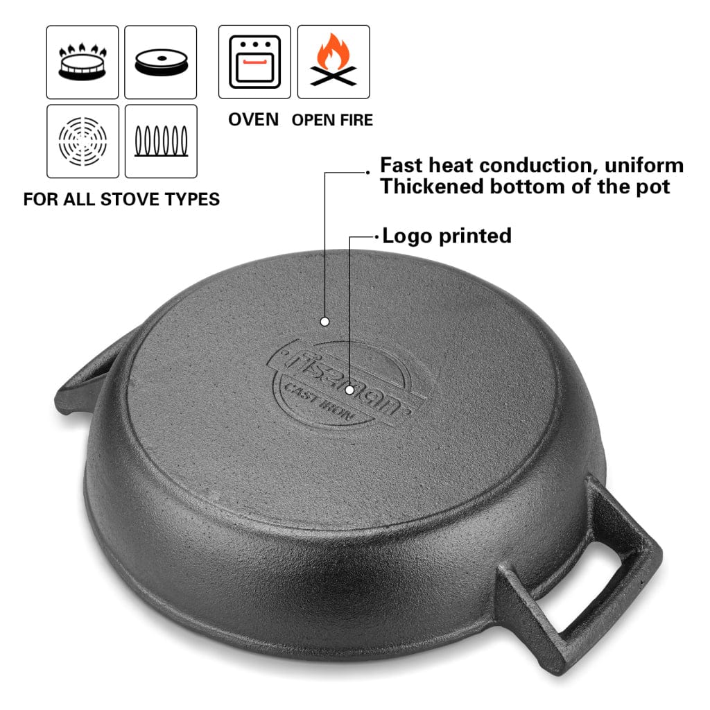 طاجن فيسمان الضحل المصنوع من الحديد الزهر باللون الأسود مقاس 30 سم