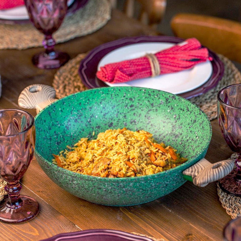 مقلاة ووك فيسمان مع غطاء من سلسلة ملاكيت من الألومنيوم باللون الأخضر 30×9 سم