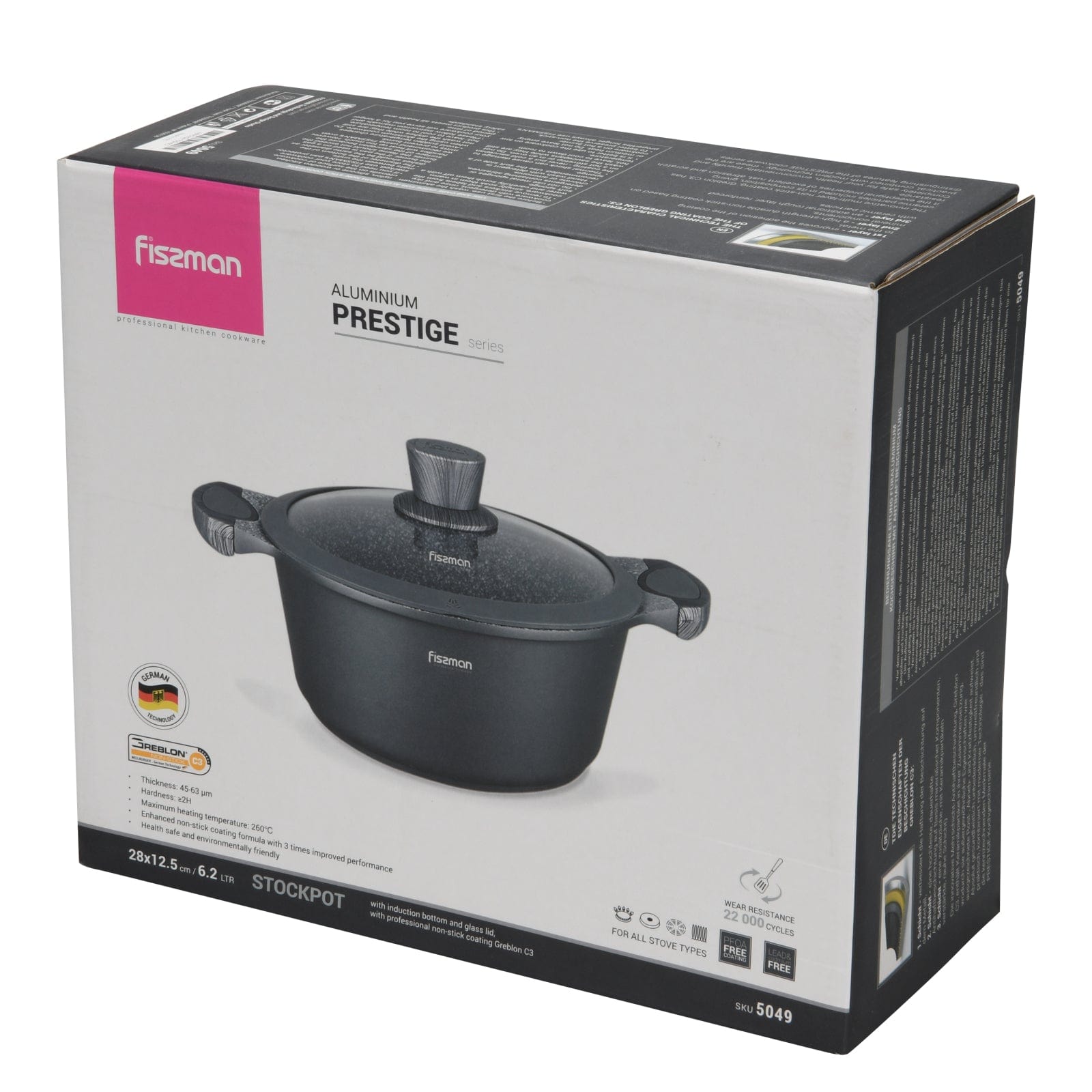 Fissman Aluminium Prestige Series Non-Stick Casserole With Lid 6.2 Ltr Black/Clear 28x12.5cm