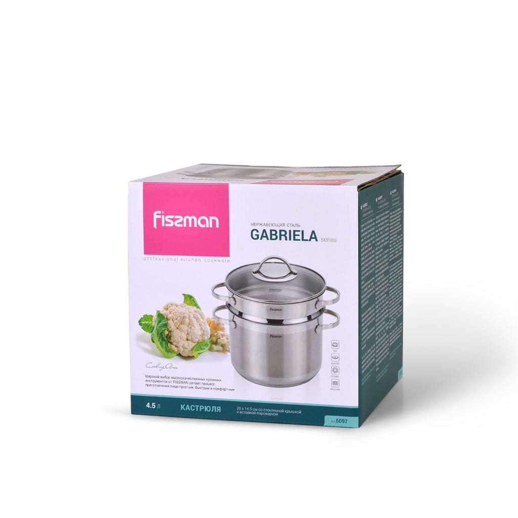 Fissman Stainless Steel Gabriela Casserole With Lid And Steamer Insert Silver 145millimeter