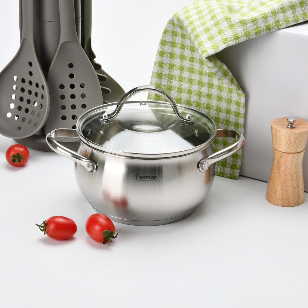 طاجن فيسمان مارتينيز من الفولاذ المقاوم للصدأ مع غطاء زجاجي، سعة 2.5 لتر، فضي، 18×10 سم