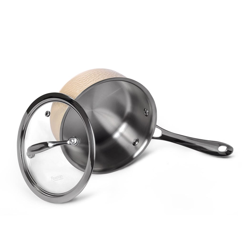 Fissman Brigette Series Stainless Steel Sauce Pan With Glass Lid 1.4L Beige 16?7.5cm