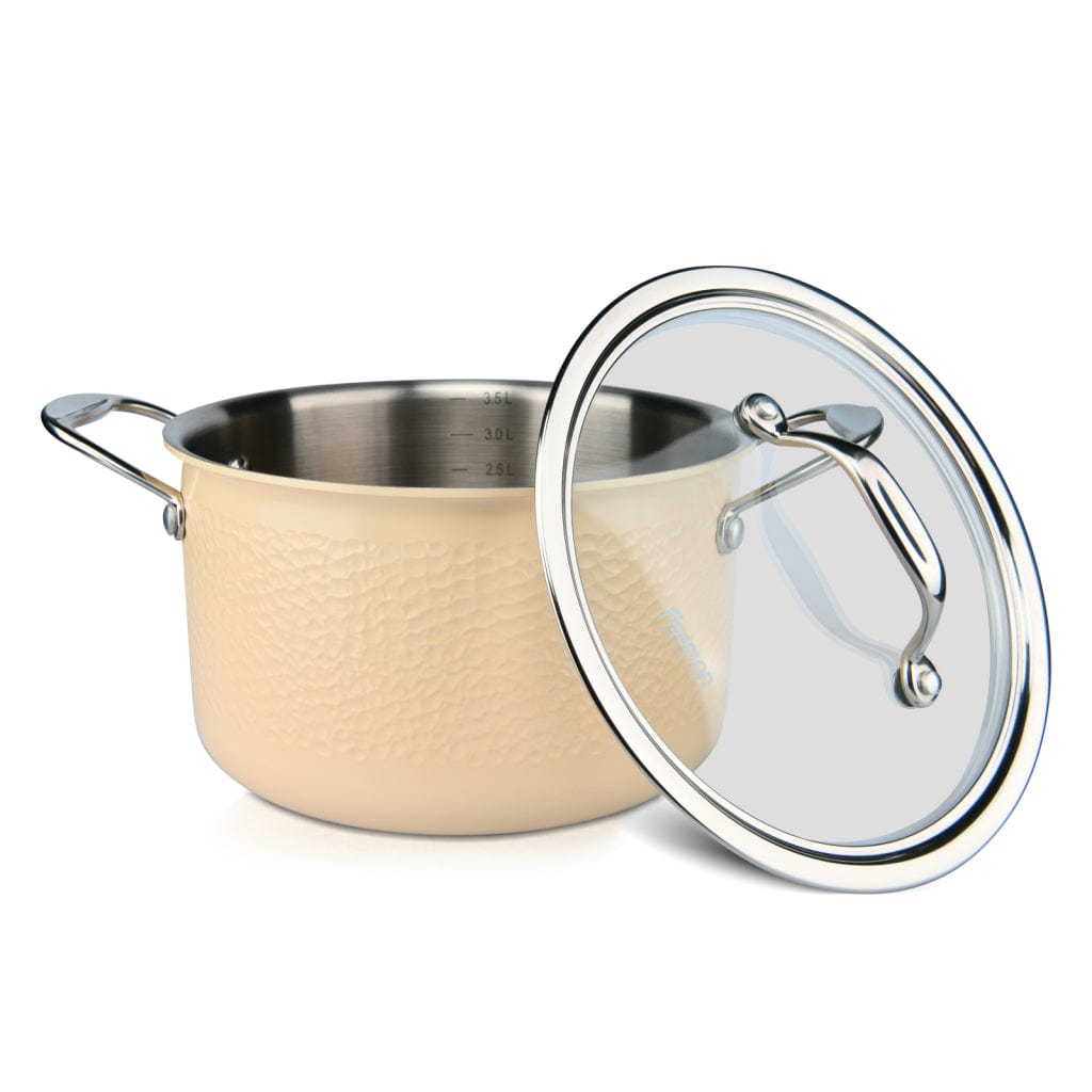 قدر فيسمان بريجيت من الفولاذ المقاوم للصدأ مع غطاء، بيج/فضي/شفاف، سعة 5 لتر