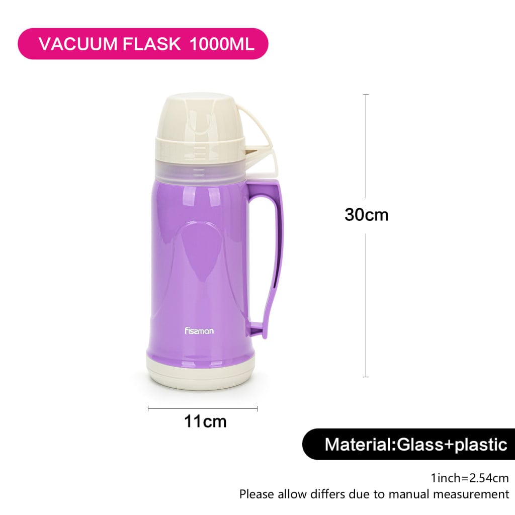 Fissman Vacuum Flask with Glass Liner And  Plastic Case Purple 1000ml