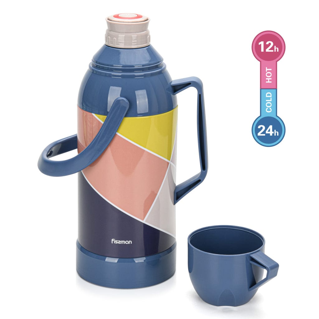 قارورة فيسمان المفرغة من الهواء، مزودة ببطانة زجاجية وغطاء فولاذي متعدد الألوان، سعة 3200 مل