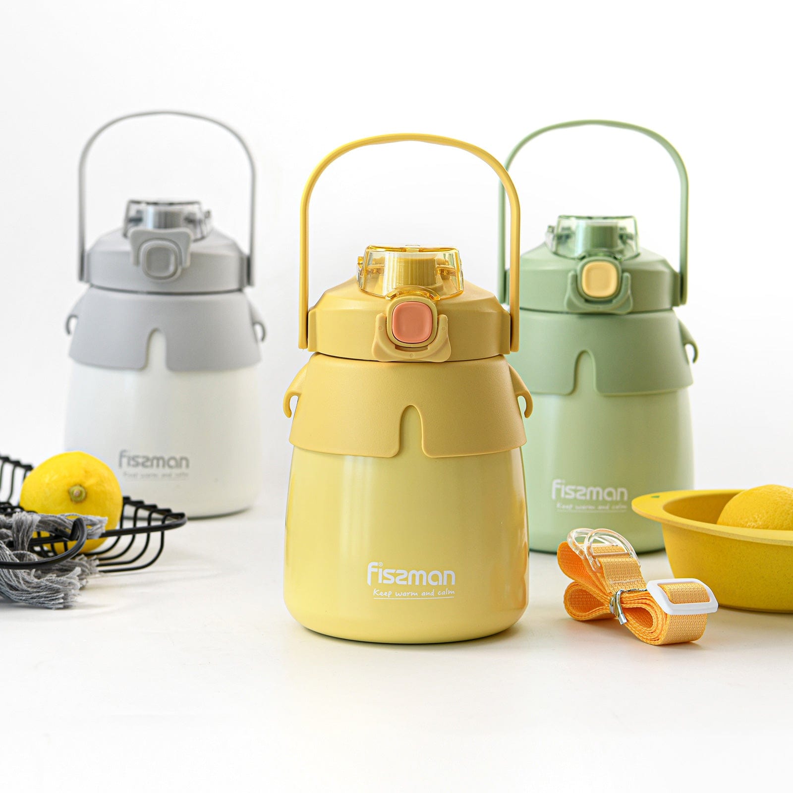 قارورة فيسمان مزدوجة الجدار، سعة 800 مل، لون رمادي (فولاذ مقاوم للصدأ)