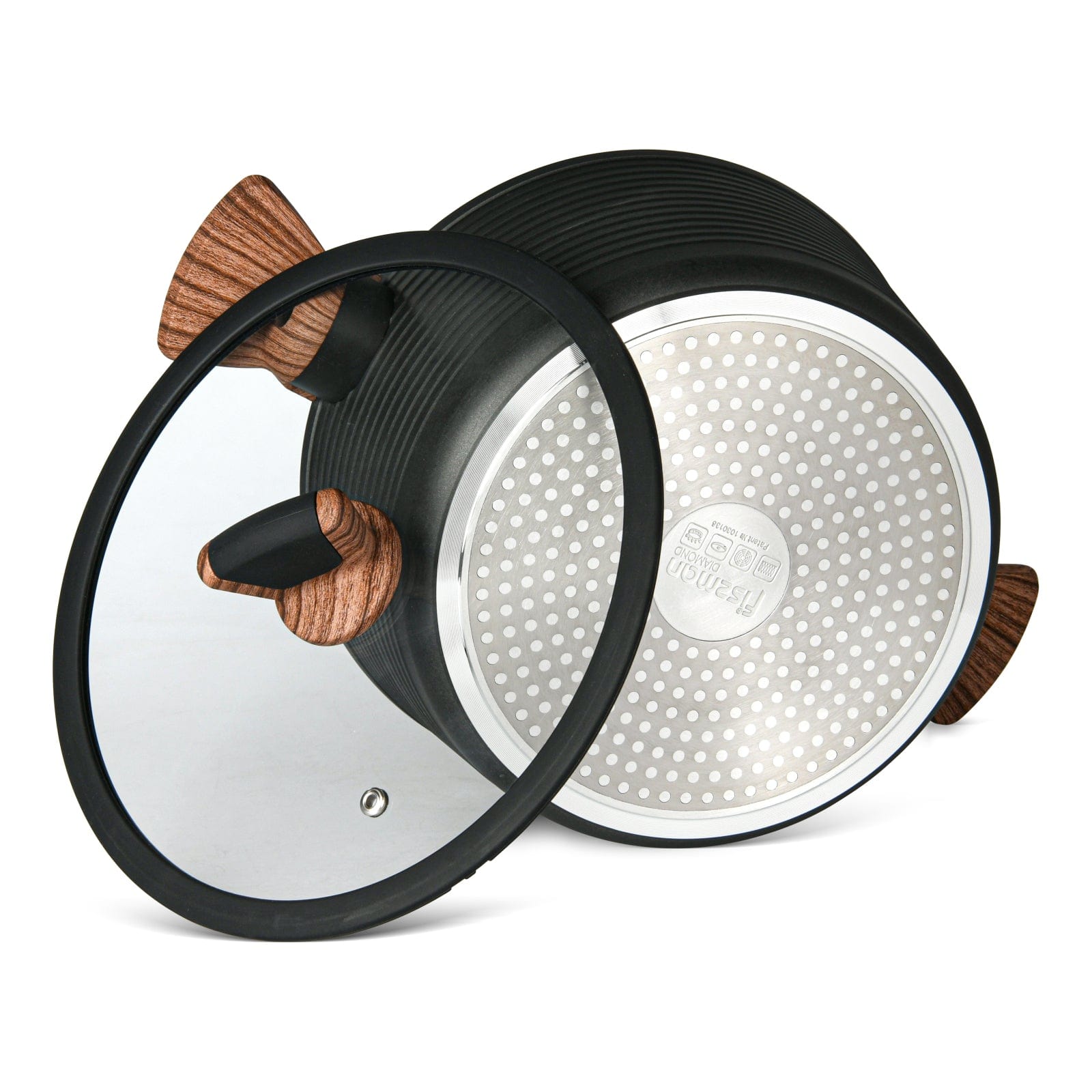 قدر فيسمان دايموند سيريز مع غطاء زجاجي من الألومنيوم مع طلاء غير لاصق 20×10 سم/2.6 لتر، أسود/بني