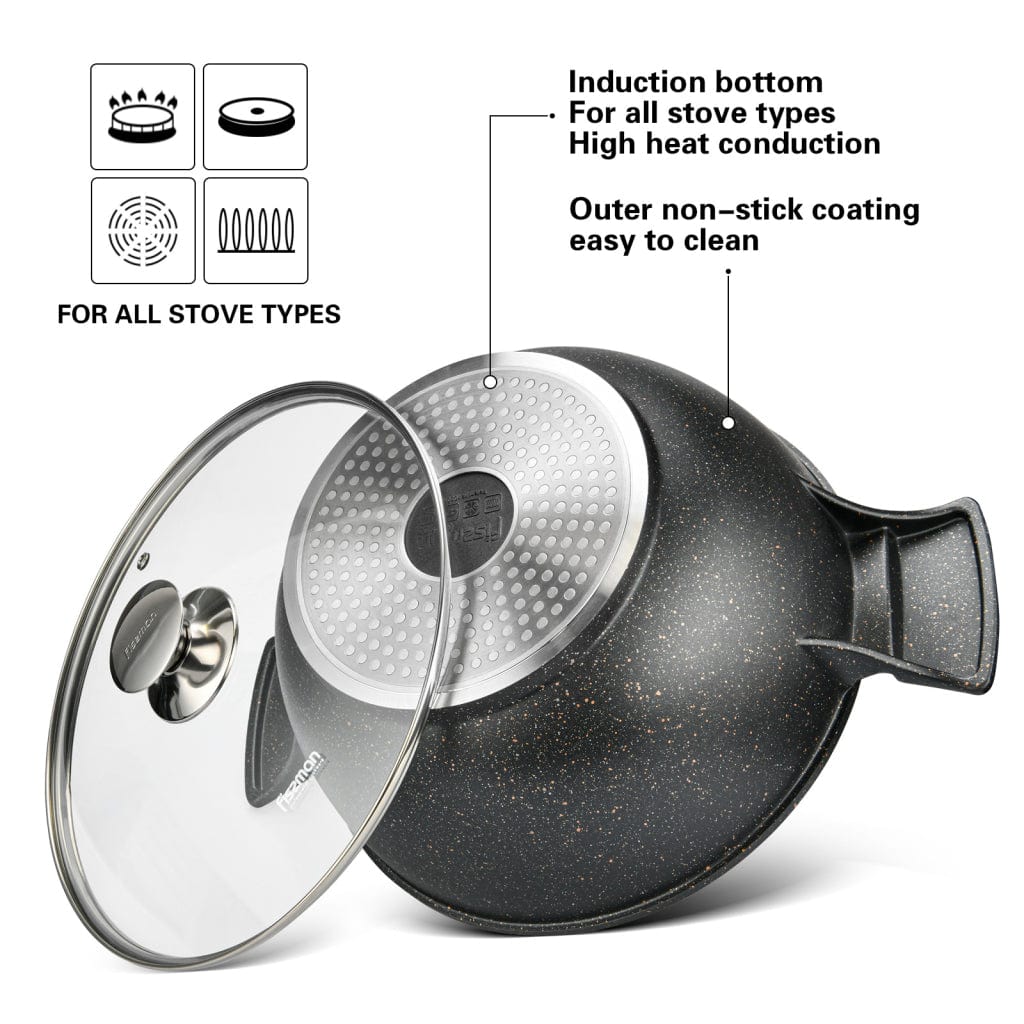 قدر فيسمان جراند سيريز بغطاء زجاجي من الألومنيوم مع طلاء غير لاصق أسود 30 سم