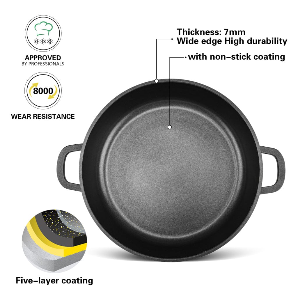 طاجن فيسمان الضحل سلسلة جريتا 28 × 8 سم / 4 لتر مع غطاء زجاجي وقاعدة حثية