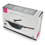 Fissman Wok Pan With Glass Lid Capella Series 28x8.5cm/3.5Liters Aluminum With Non-Stick Coating Capella And Double Screw Handle Black/Brown