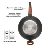 مقلاة ووك فيسمان مع غطاء زجاجي من سلسلة كابيلا، 28×8.5 سم/3.5 لتر، مصنوعة من الألومنيوم مع طلاء غير لاصق، كابيلا ومقبض لولبي مزدوج، لون أسود/بني