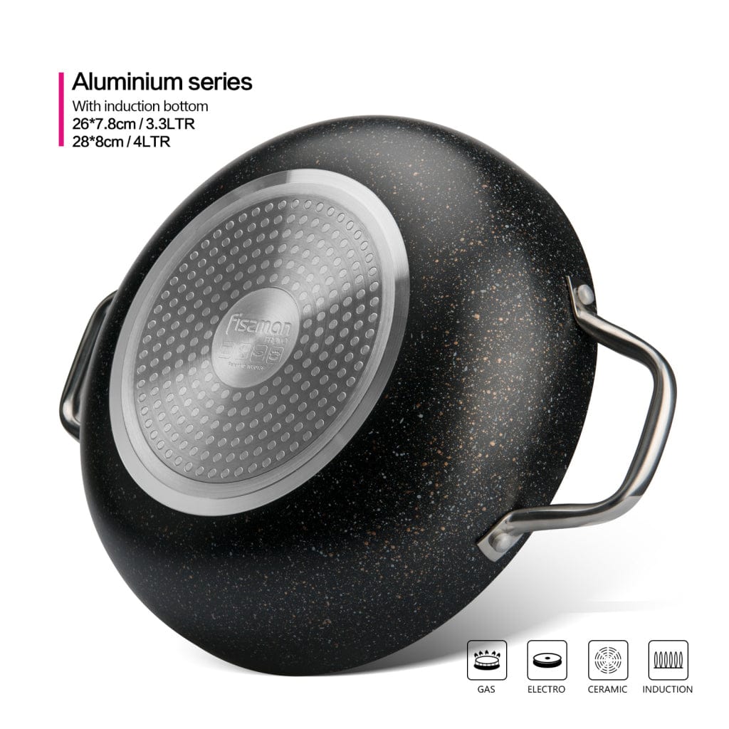 مقلاة ووك فيسمان برومو سيريز مع طلاء ألومنيوم غير لاصق 26×7.8 سم/3.3 لتر، لون أسود