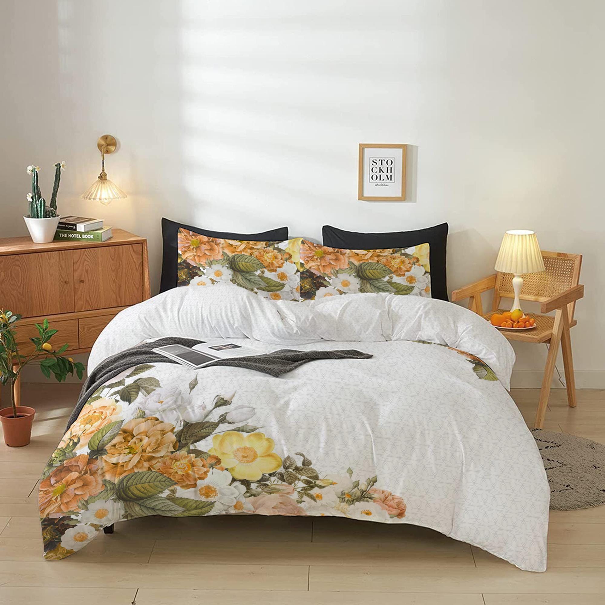 طقم لحاف قطني فاخر من 4 قطع من Cotton Home، بنقشة Summer Bloom