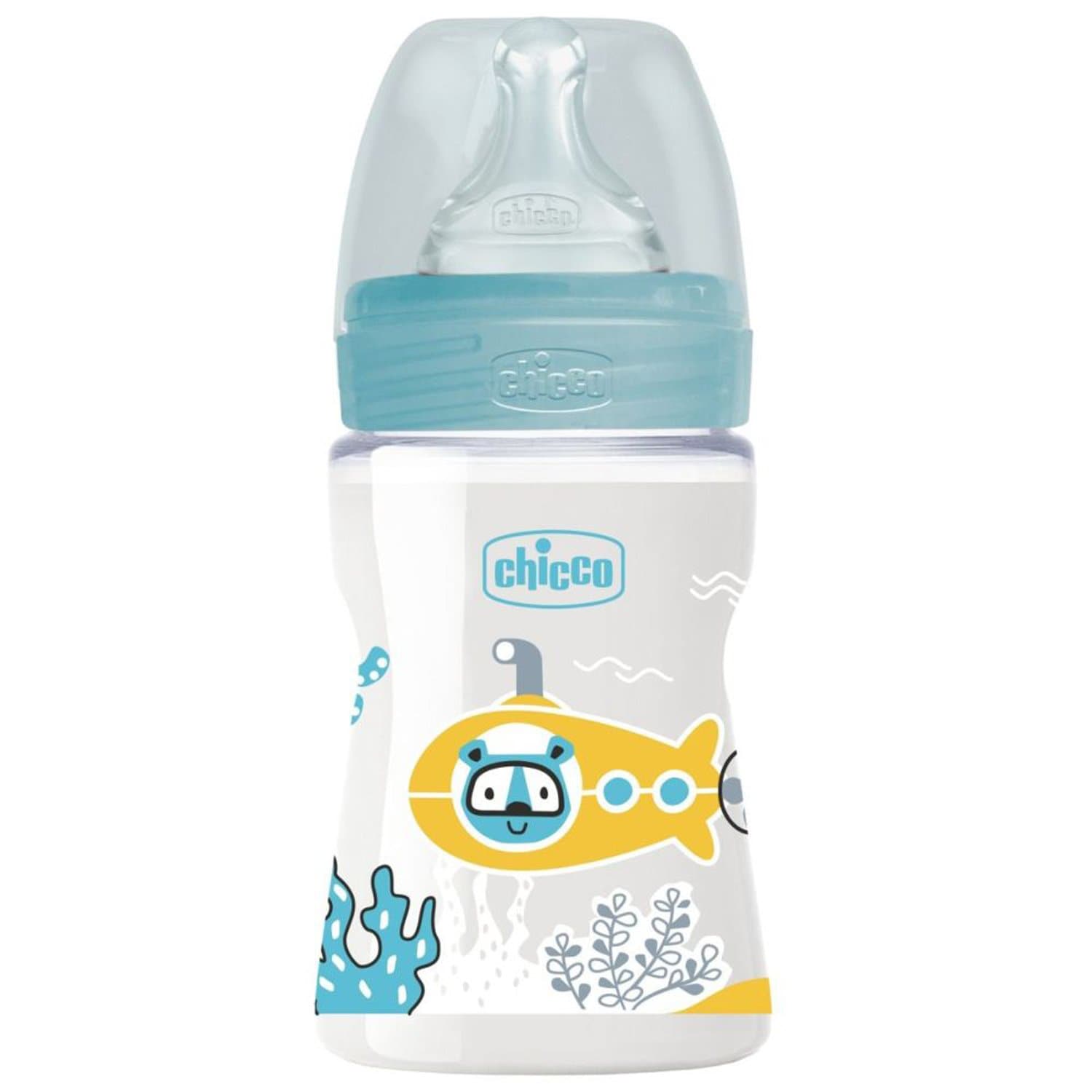 CHICCO WELL-BEING PLASTIC BOTTLE 150ML SLOW FLOW 0M+ SILICONE BLUE