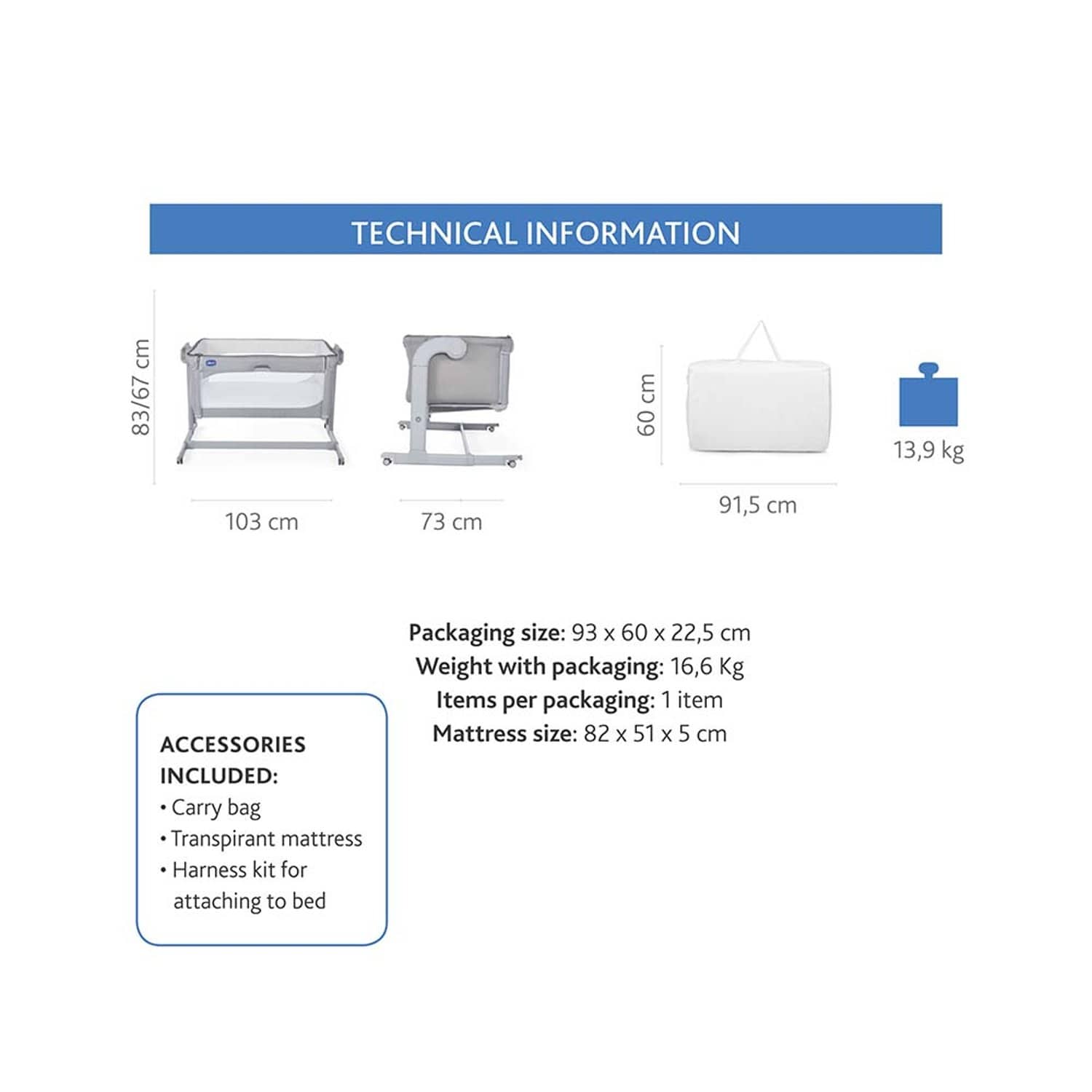 سرير الأطفال السحري من تشيكو نيكست تو مي، من عمر 0 إلى 6 أشهر، بيج