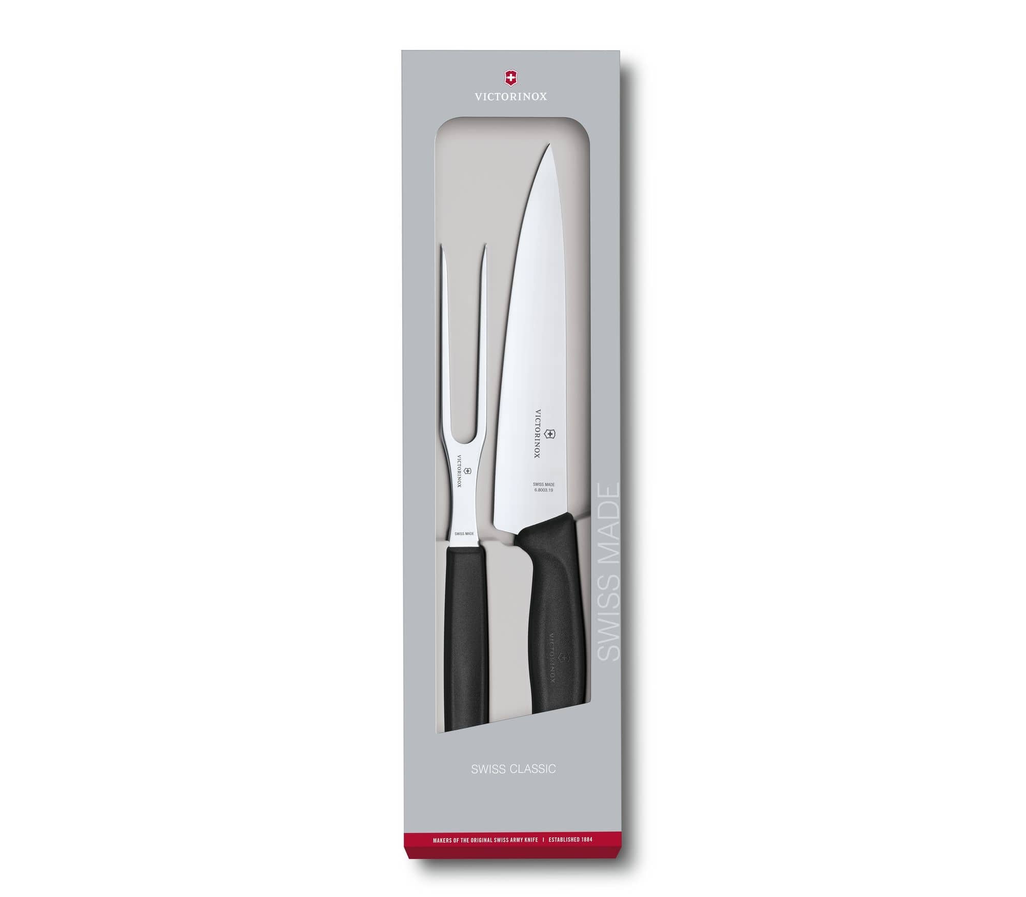 VICTORINOX CARVING KNIFE 19CM & FORK 15CM SET - 6.7133.2G