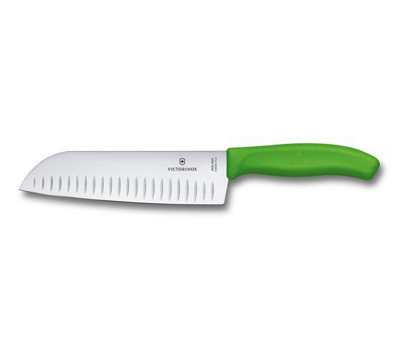 VICTORINOX SWISS CLASSIC SANKOTU KNIFE WITH FLUTED EDGE GREEN NYLON HANDLE BLADE 17CM  - 6.8523.17L4B
