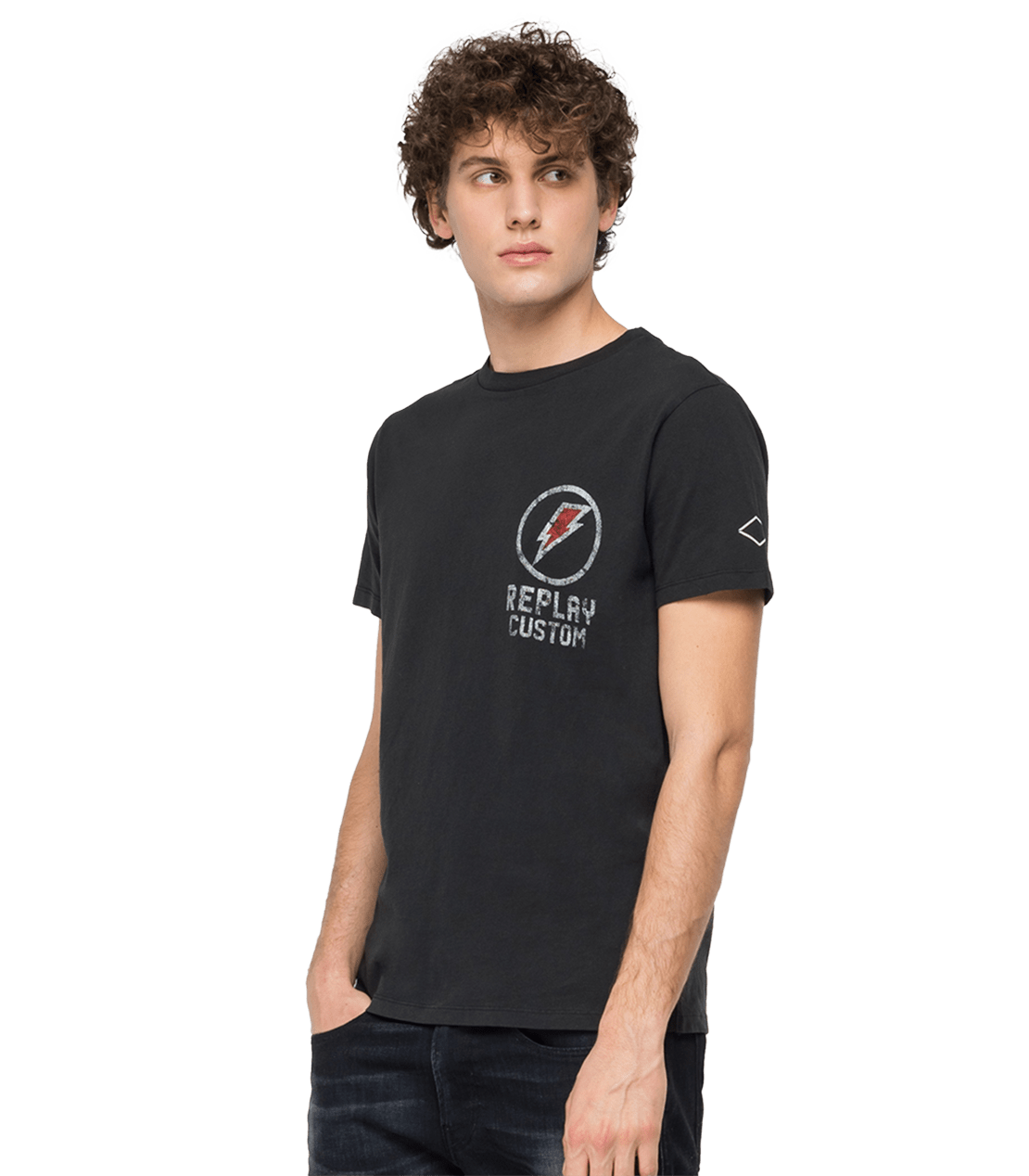 تي شيرت بياقة دائرية مع طبعة Replay ونمر