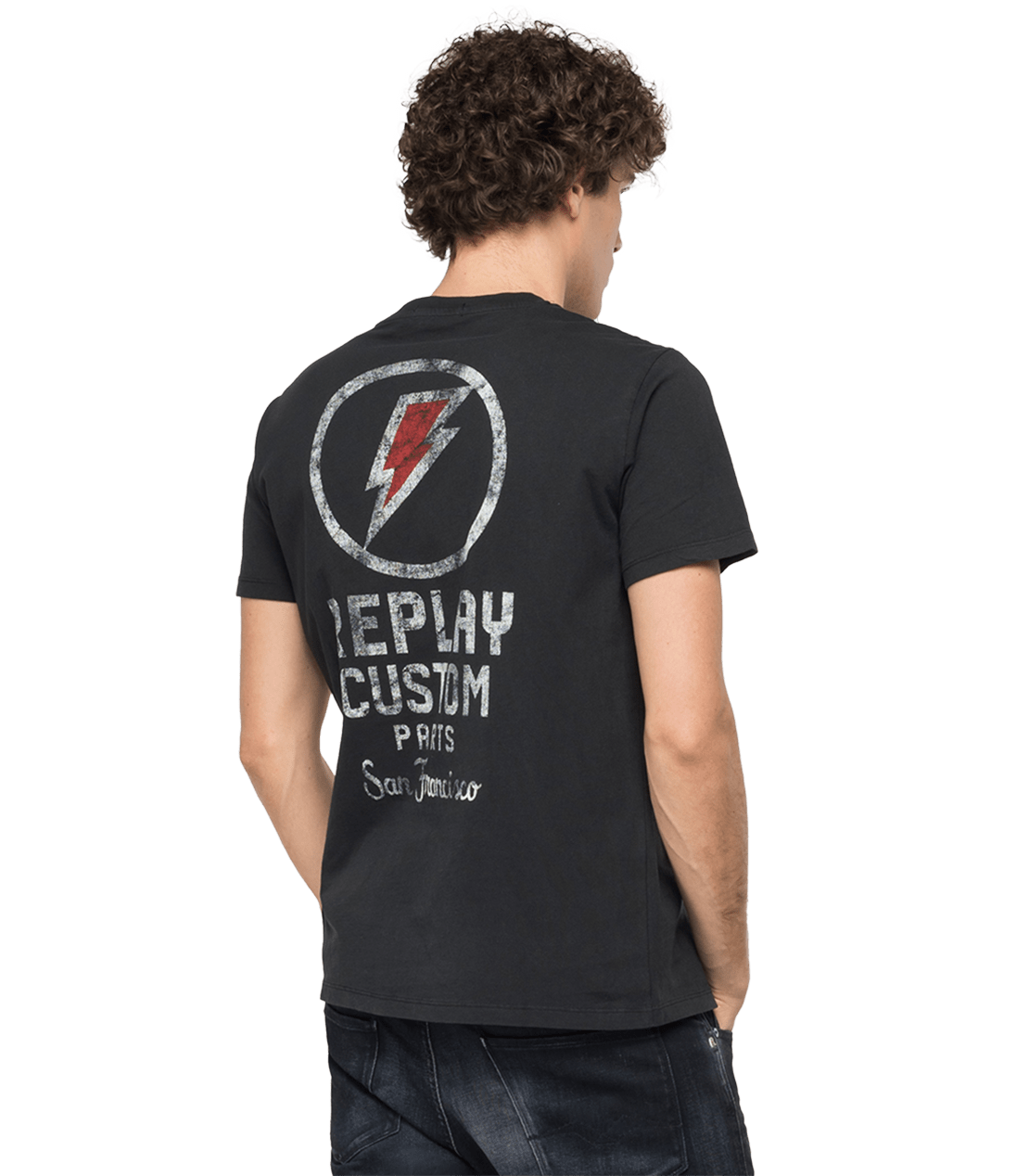 تي شيرت بياقة دائرية مع طبعة Replay ونمر