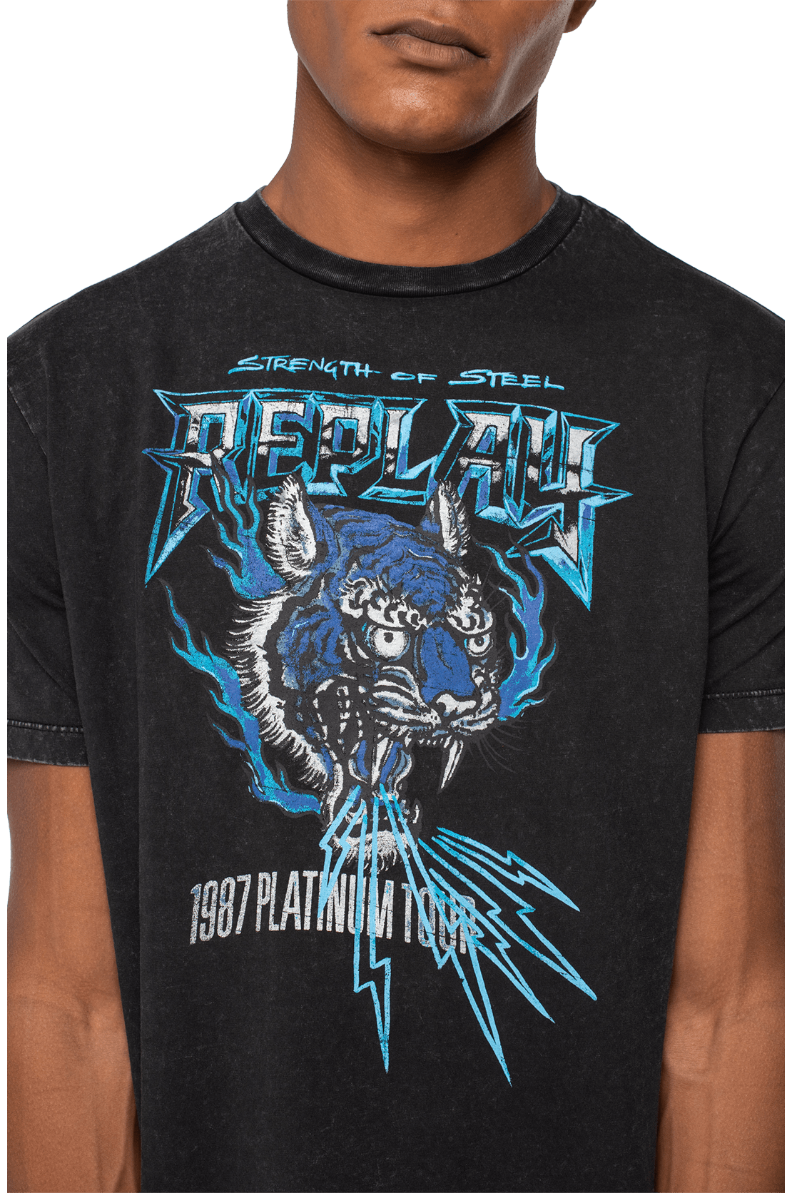 تي شيرت بياقة دائرية مطبوع عليه شعار جولة بلاتينيوم لعام ١٩٨٧