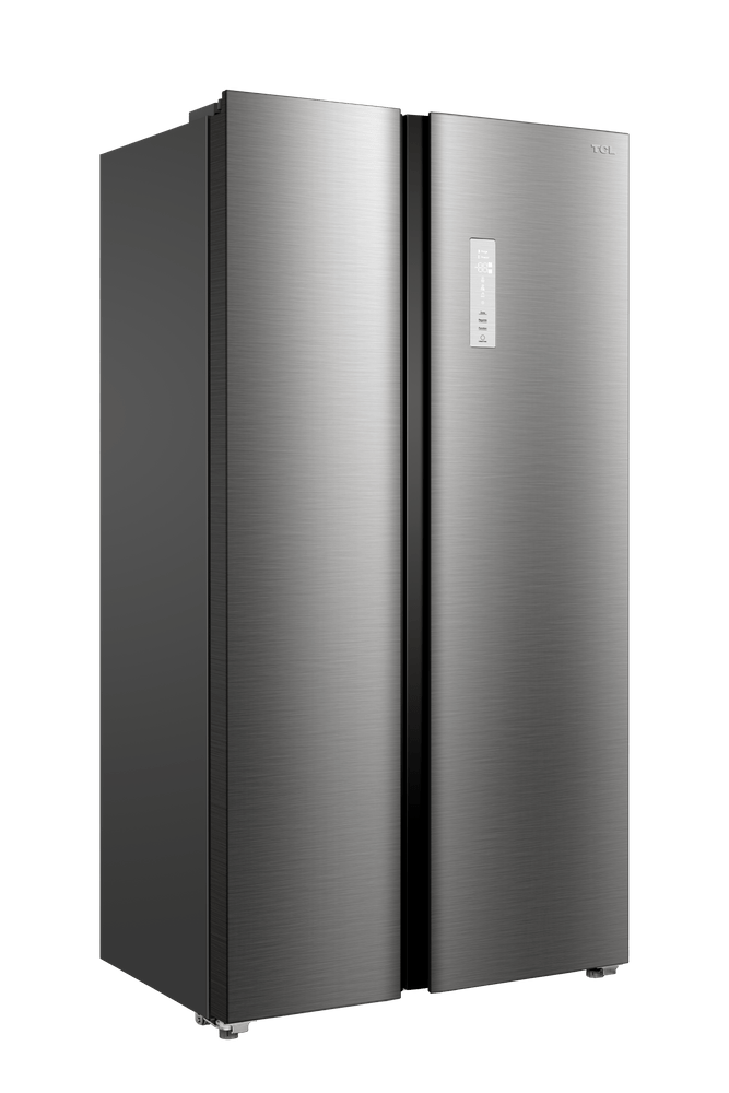ثلاجة TCL جنبًا إلى جنب بضاغط عاكس من الفولاذ المقاوم للصدأ سعة 635 لترًا