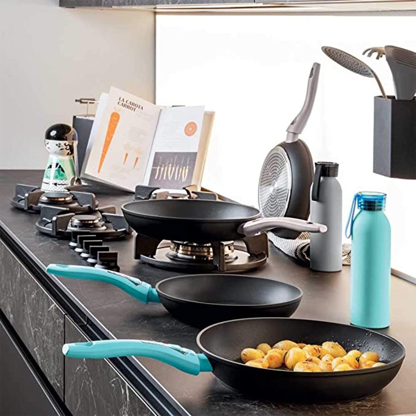 Tognana I Love The Planet Aluminium Bottle With 2 Frying Pans Set, Grey
