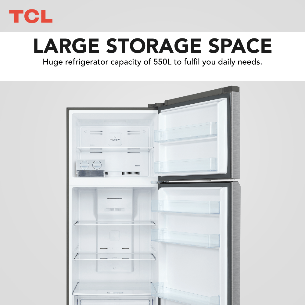ثلاجة TCL ذات التركيب العلوي من الفولاذ المقاوم للصدأ سعة 550 لترًا